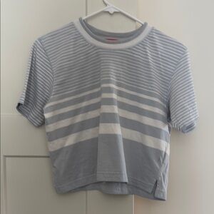 Vintage Liz Claiborne Striped light Blue and White Cropped T-Shirt